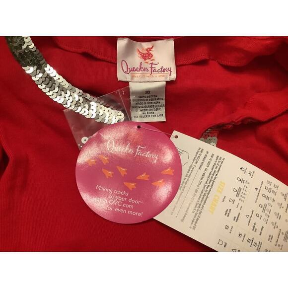 “NEW” QUACKER FACTORY RED COTTON LONG SLEEVE PULLOVER TOP W SEQUIN TRIM 3X NWT - Picture 6 of 7